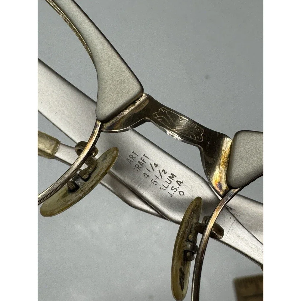 VTG Art Craft Aluminum Cat Eye Eyeglasses Frames 12k GF USA Retro MCM Prop